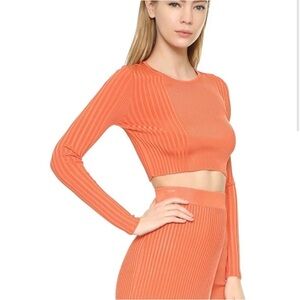 Ronny Kobo Laszlo Ribbed Long Sleep Crop Top in Orange Size Small